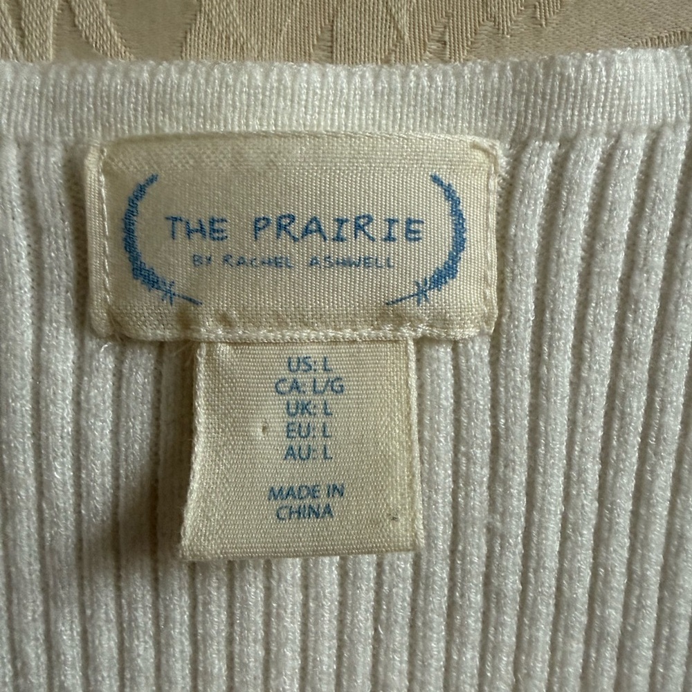 Rachel Ashwell Prairie White‎ Knit Top L Cottagecore Ribbed Bow Detail Soft Girl - Picture 3 of 7